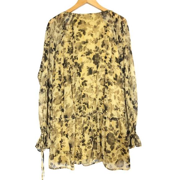 Topshop  Babydoll Dress Floral Scoop Neck Long Sleeve Boho Yellow NWT 10 - Picture 3 of 6